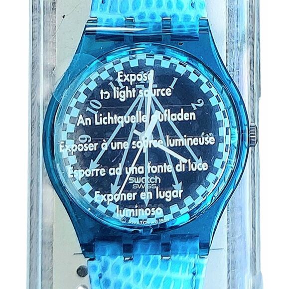 Swatch HAPPY BLUE SRN100 1995 Solar Swiss Made Quartz Watch With Case & Papers - Picture 1 of 8